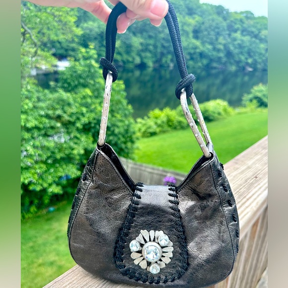 Emanuel Ungaro- Black and Brown Metallic Evening Bag with Rhinestone Details. - Picture 12 of 13